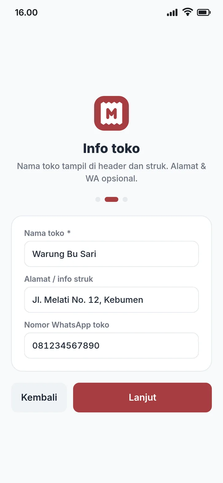Langkah 2: isi info toko