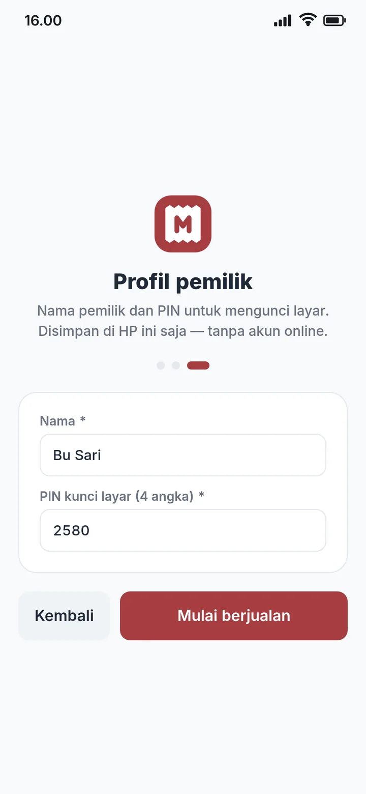 Langkah 3: profil pemilik, nama dan PIN kunci layar